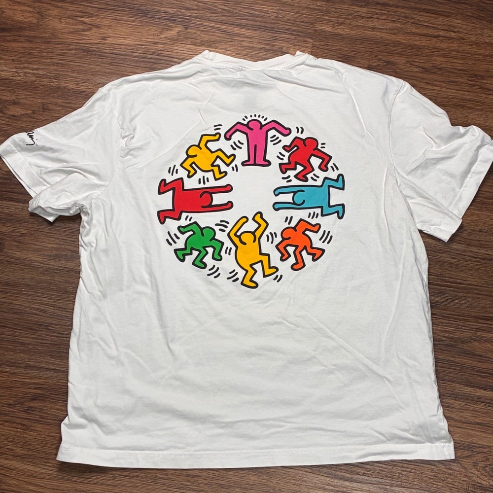 H&M Keith Haring Dancing Figures Graphic T-Shirt White Men's XL Relaxed Fit